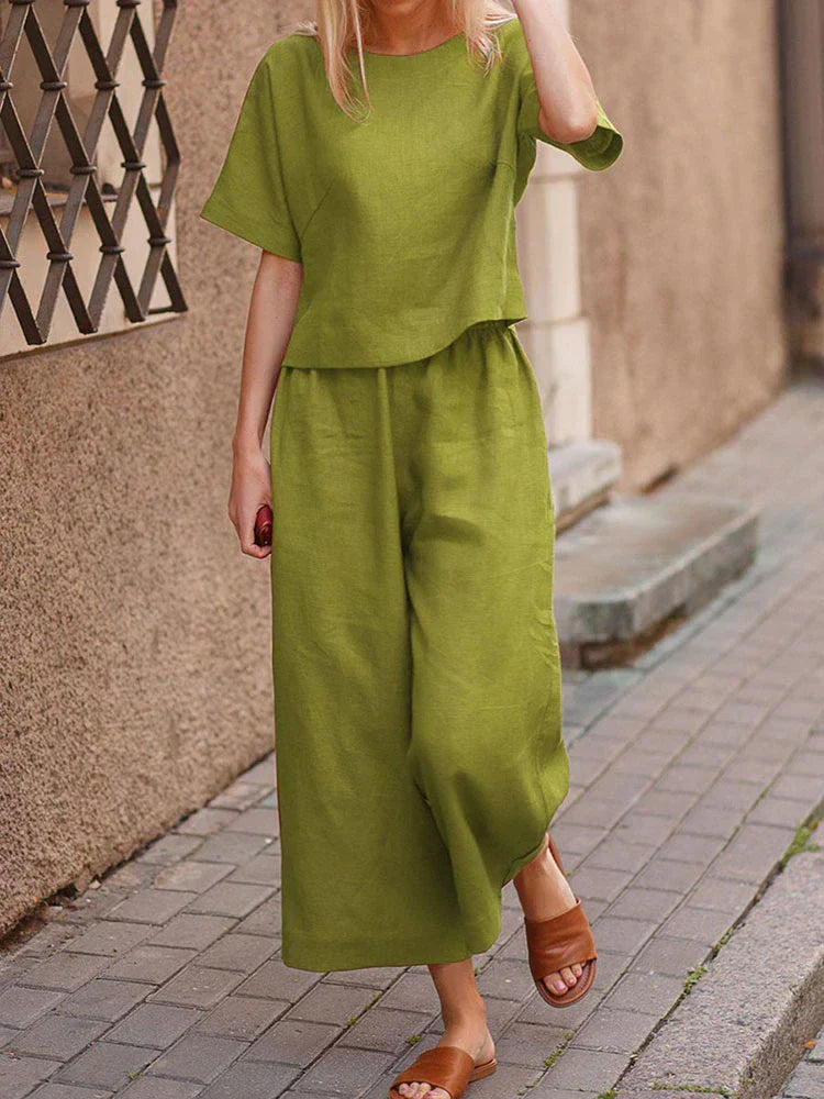 Women's Summer Two Piece Crew Neck T-Shirt And Pants