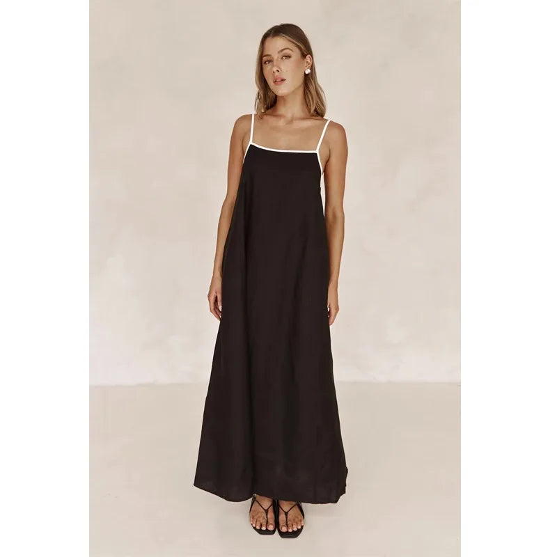 Casual Black and White Cotton Maxi Dress