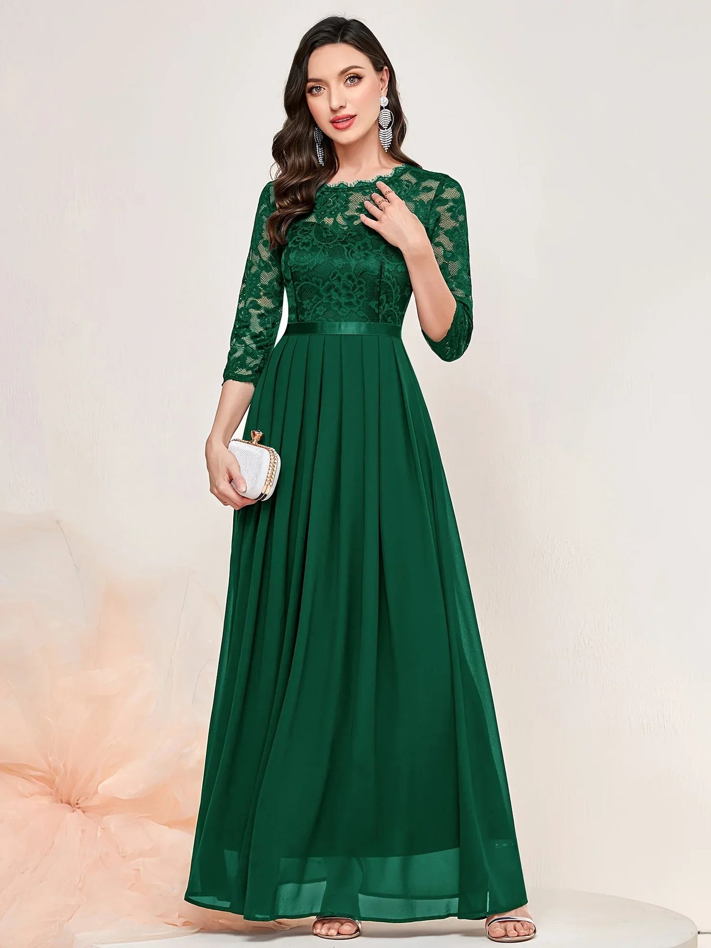 Elegant Lace Ruffled Cap Sleeve Party Gown