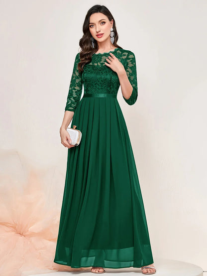 Elegant Lace Ruffled Cap Sleeve Party Gown