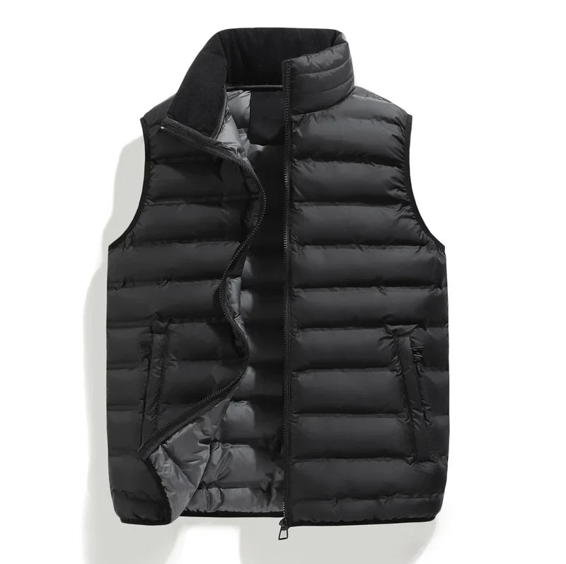 Men's Down Vest Sleeveless Zipper Padded Windproof Black