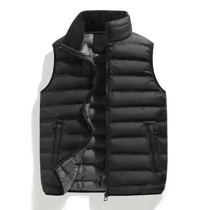 Men's Down Vest Sleeveless Zipper Padded Windproof Black