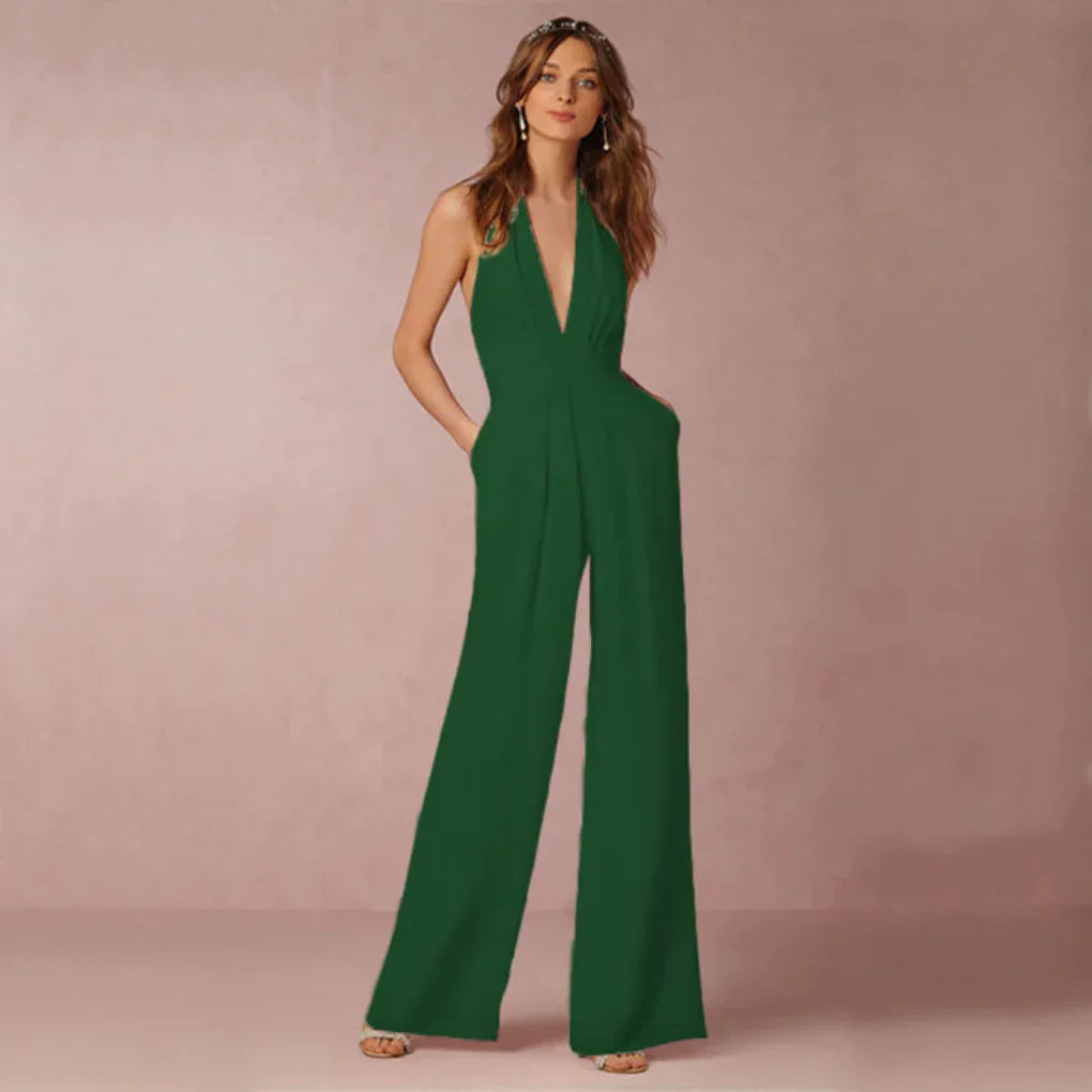Women's Deep V Neck Backless Jumpsuit