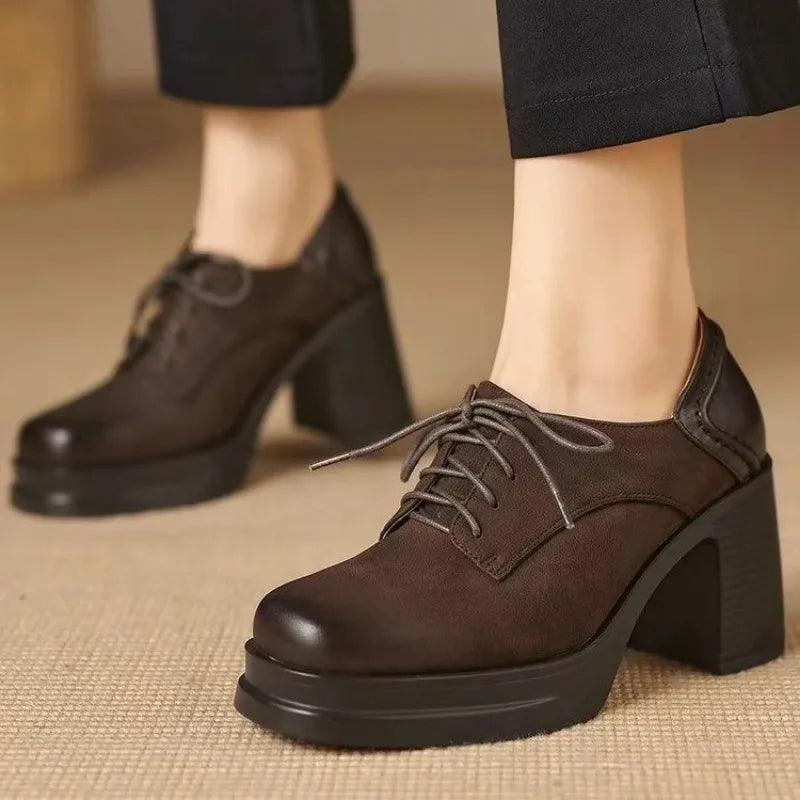 Elegant Lace Up Chunky Heel Ankle Boots