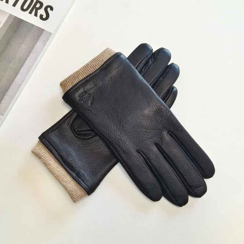 Men's Faux Leather Gloves Lined - VibreMode