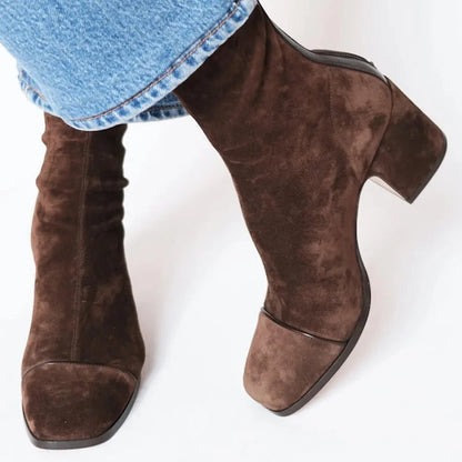 Women's Square Toe Heeled Boots - VibreMode