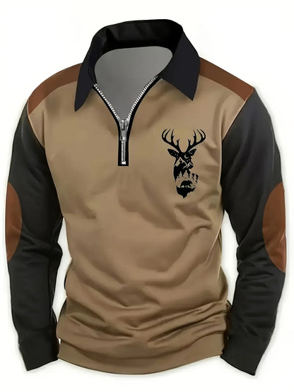 Men's Long Sleeve Polo Shirt Quarter Zip Contrast Panel