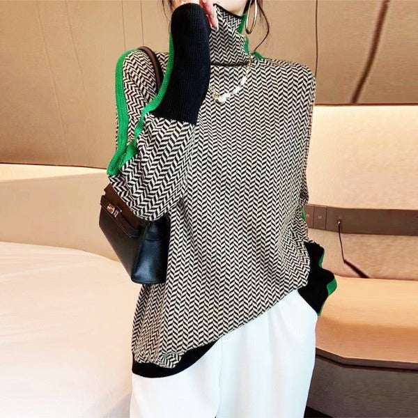 Women's Turtle Neck Printed Sweater