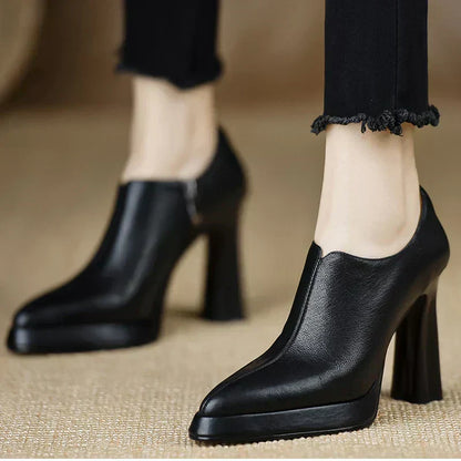 Elegant Women's High Block Heel Zip Pumps