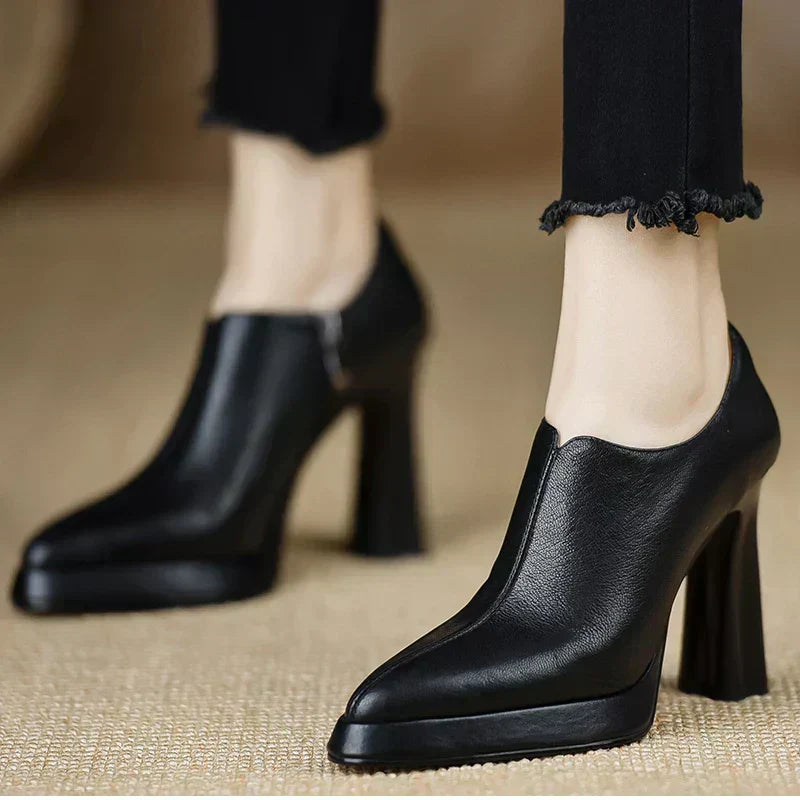 Women's High Heel Pumps Platform Block Heel Side Zipper