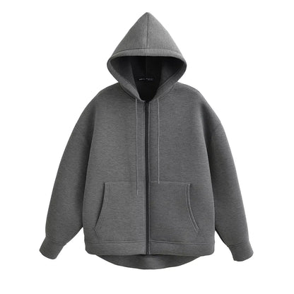 Women's Oversized Zip Hoodie Cotton Casual Grey