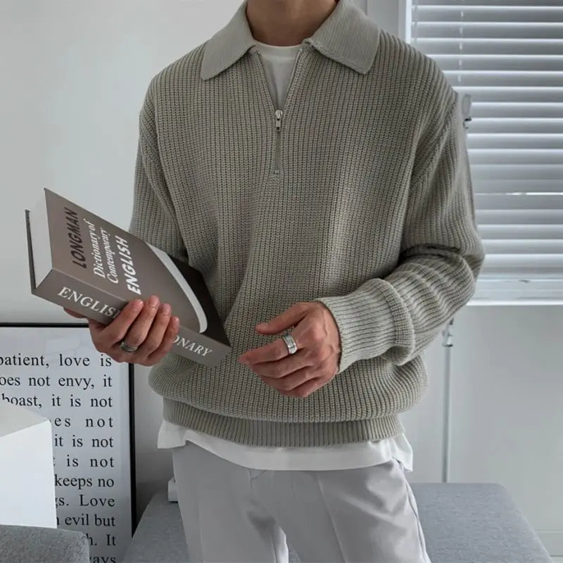 Men's Quarter Zip Sweater Textured Knit