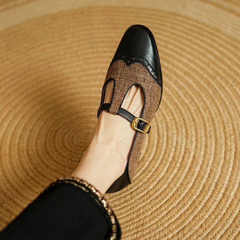 Classic Two Tone Mary Jane Women's Low Heel Shoes