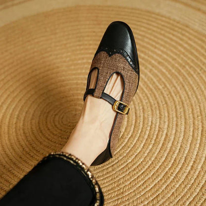 Classic Two Tone Mary Jane Women's Low Heel Shoes