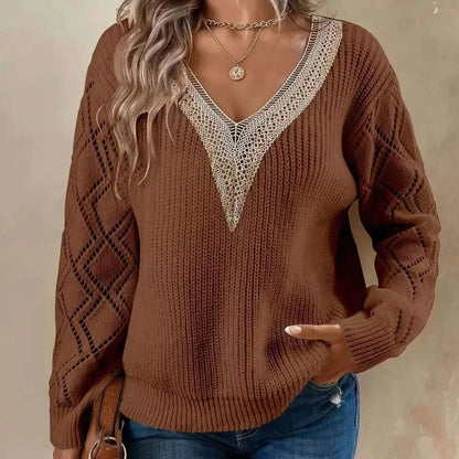 Women's V Neck Sweater Solid Paisley Pattern