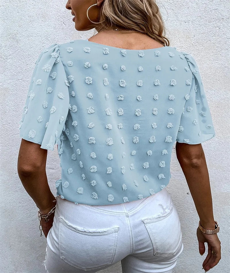 Women's Textured Blouse Flutter Sleeve