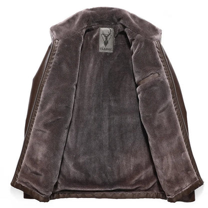 Men's Leather Motorcycle Jacket Warm Fleece Winter Coat