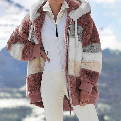 Women's Plush Overcoat Colorblock