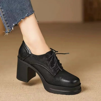 Elegant Lace Up Chunky Heel Ankle Boots
