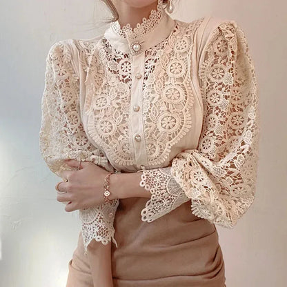 Elegant Lace Trim Women's Blouse