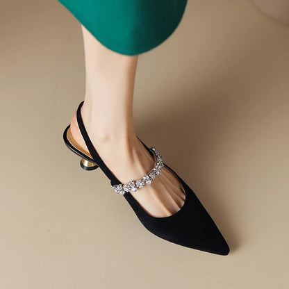 Women's Crystal Slingback Heels Pointed Toe Pumps