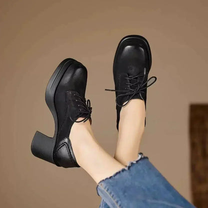 Elegant Lace Up Chunky Heel Ankle Boots