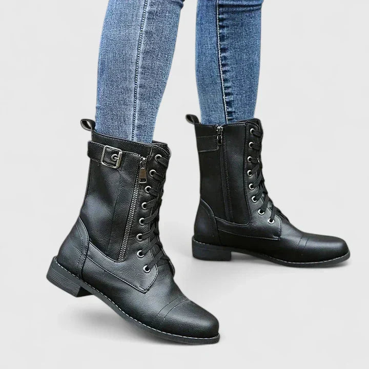 Feminine Low Heel Zip Ankle Boots - VibreMode