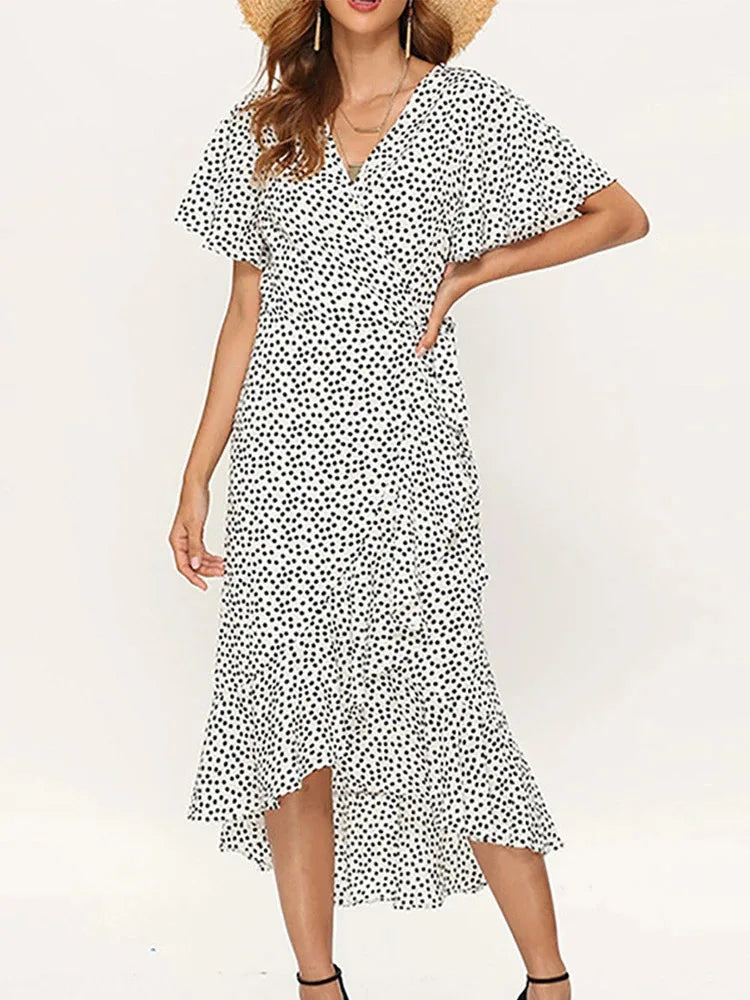 Floral Spotted Long Evening Dress