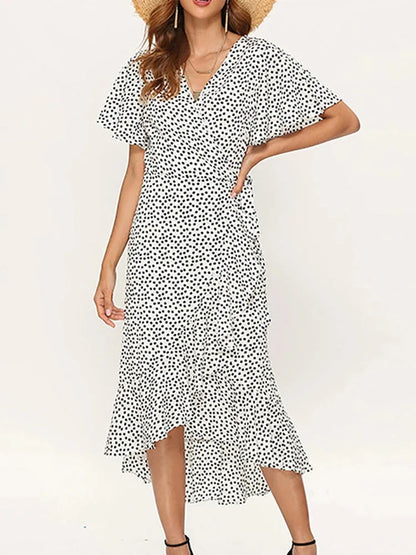 Floral Spotted Long Evening Dress