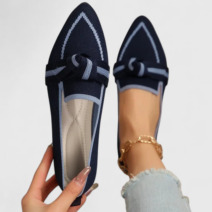 Elegant Women's Pointed Toe Slip On Loafers with Bow Detail
