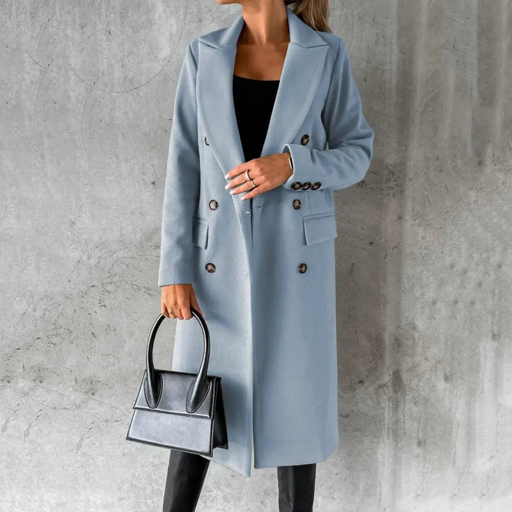 Women's Double-Breasted Trench Coat Long Button Cuffs Classic - VibreMode