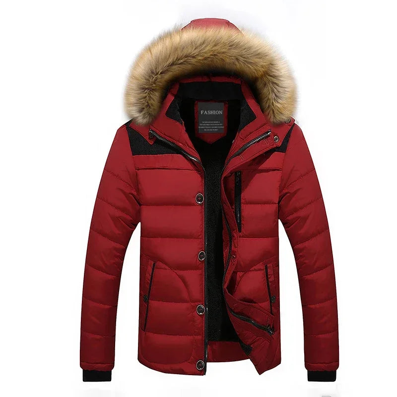 Men's Down Parka Wool Lined Warm Black
