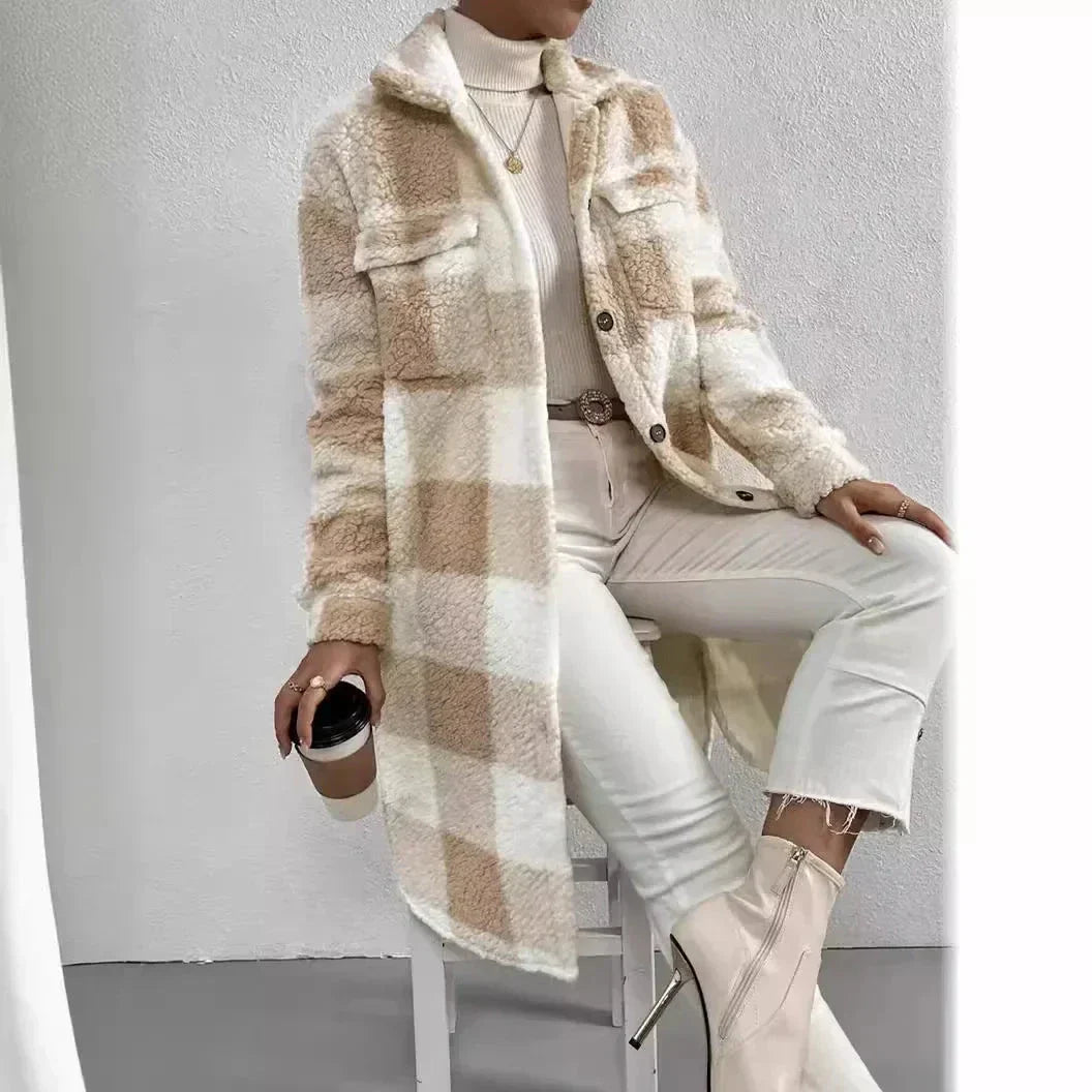 Women's Plush Plaid Overcoat