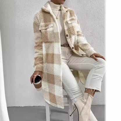 Women's Plush Plaid Overcoat