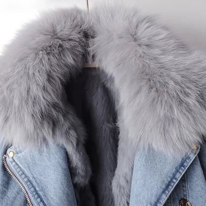 Valenti Women's Fox Fur Lined Denim Coat
