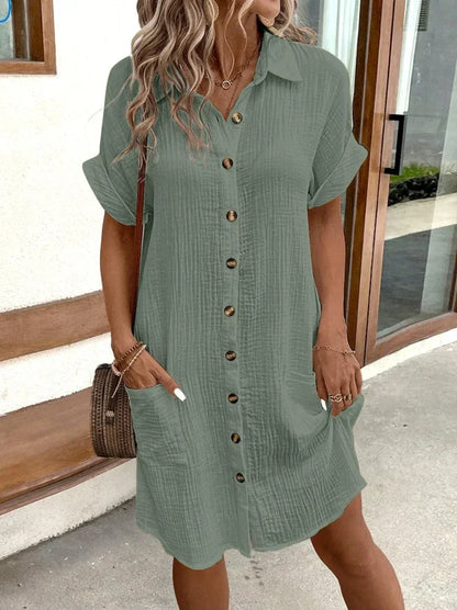 Relaxed Fit Casual Mini Cotton Dress - VibreMode