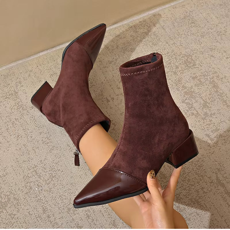 Women's Ankle Boots Pointed Toe Block Heel Black