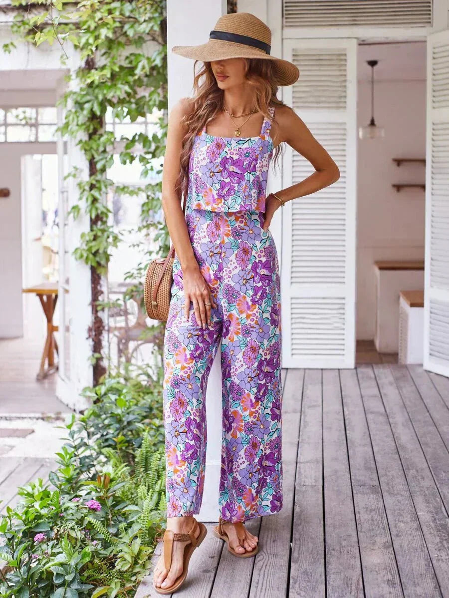 Women's Summer Floral Wide Leg Romper