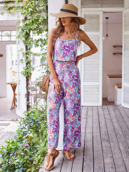 Women's Summer Floral Wide Leg Romper