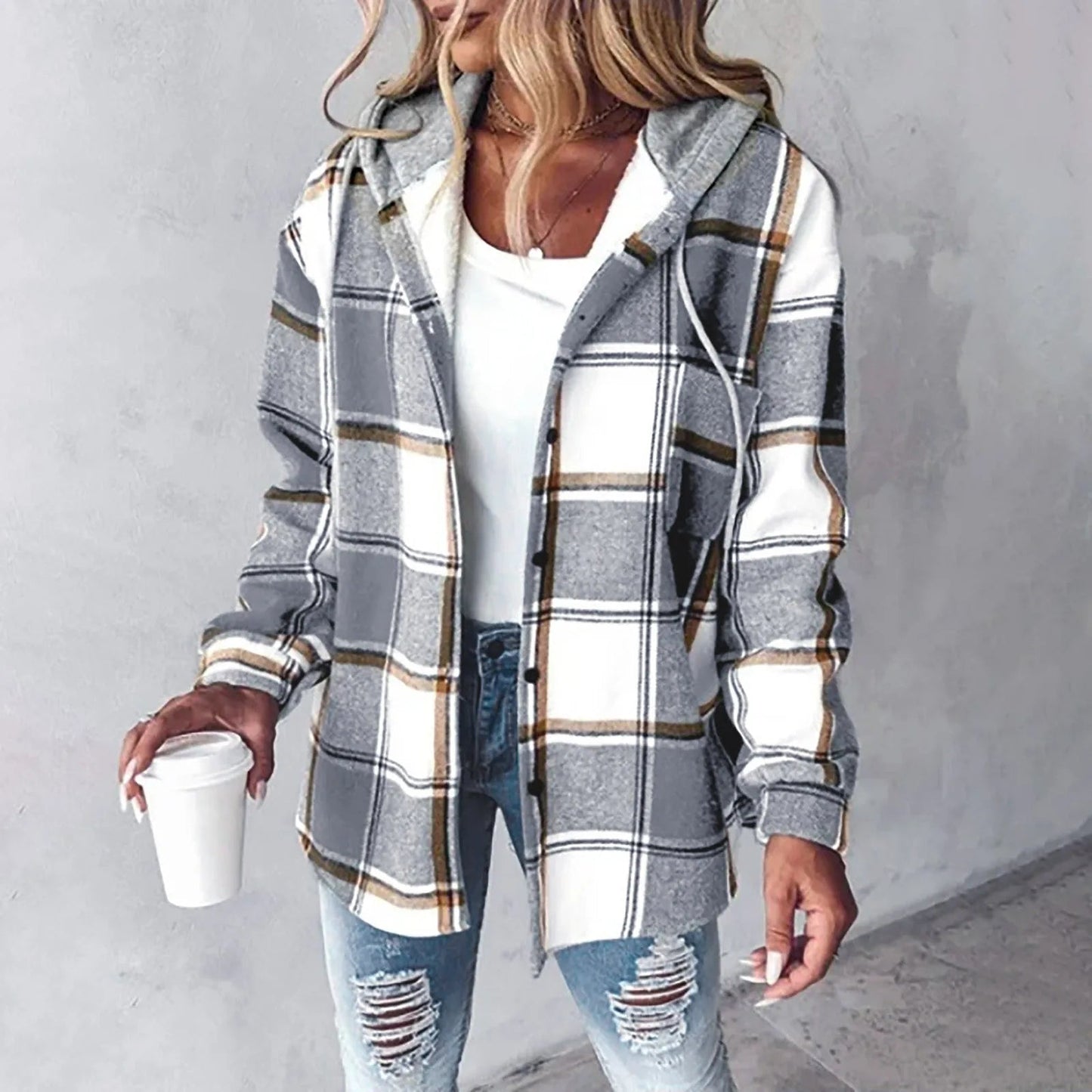 Plaid Lined Cardigan for Women