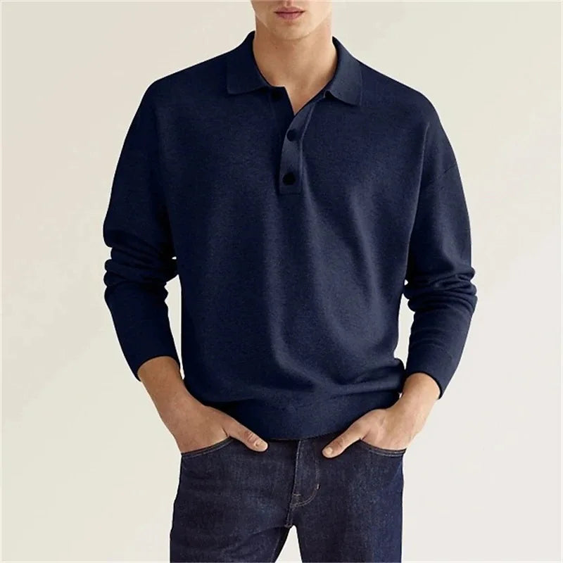 Men's Long Sleeve Polo Shirt Ribbed Cuffs