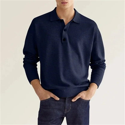 Men's Long Sleeve Polo Shirt Ribbed Cuffs