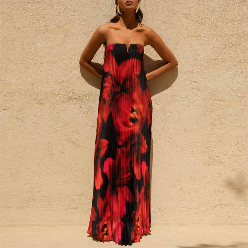 Women's Strapless Maxi Floral Dress