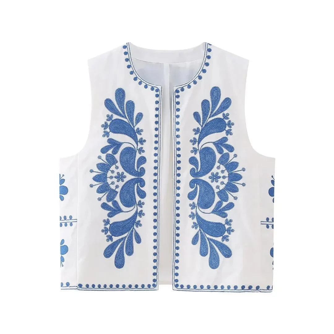 Women's Embroidered Vest Floral Sleeveless Cotton Summer