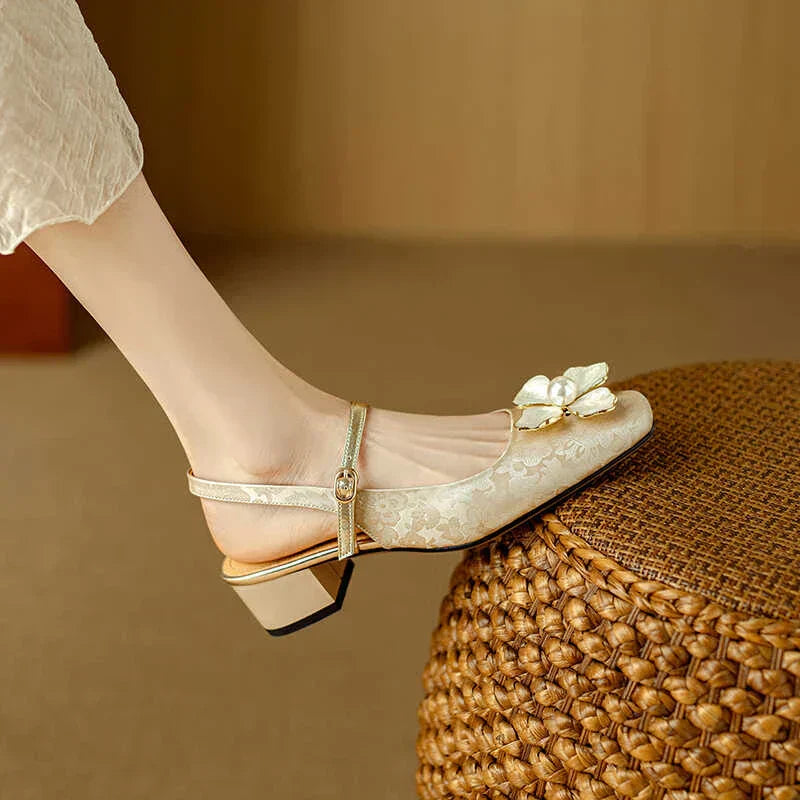 Elegant Floral Mary Jane High Heel Shoes