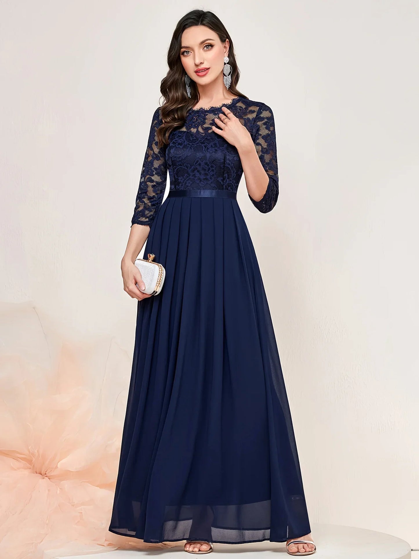 Women's Lace Formal Evening Dress Quarter Sleeve - VibreMode
