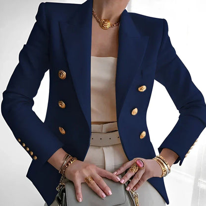 Elegant Double Breasted Ladies Gold Button Blazer