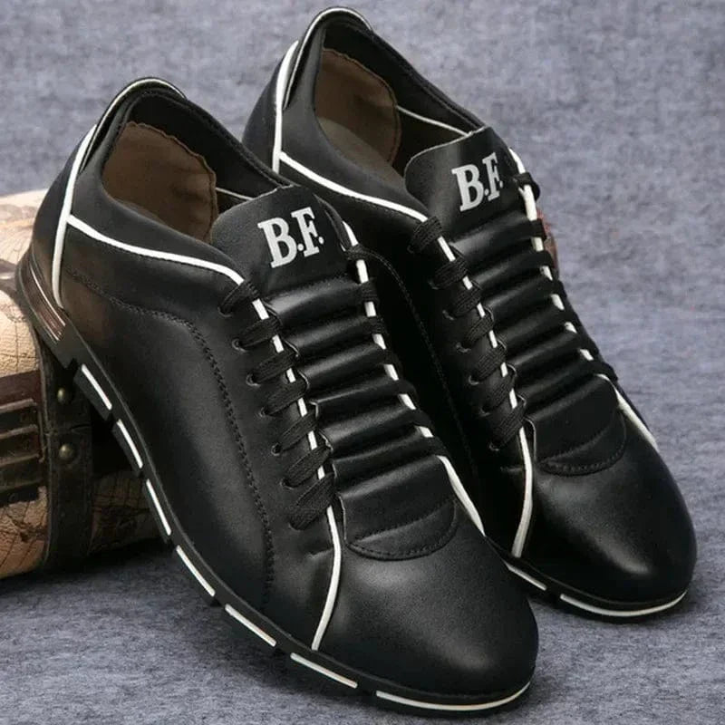 Men's Lace-Up Sneakers Leather Comfortable Black