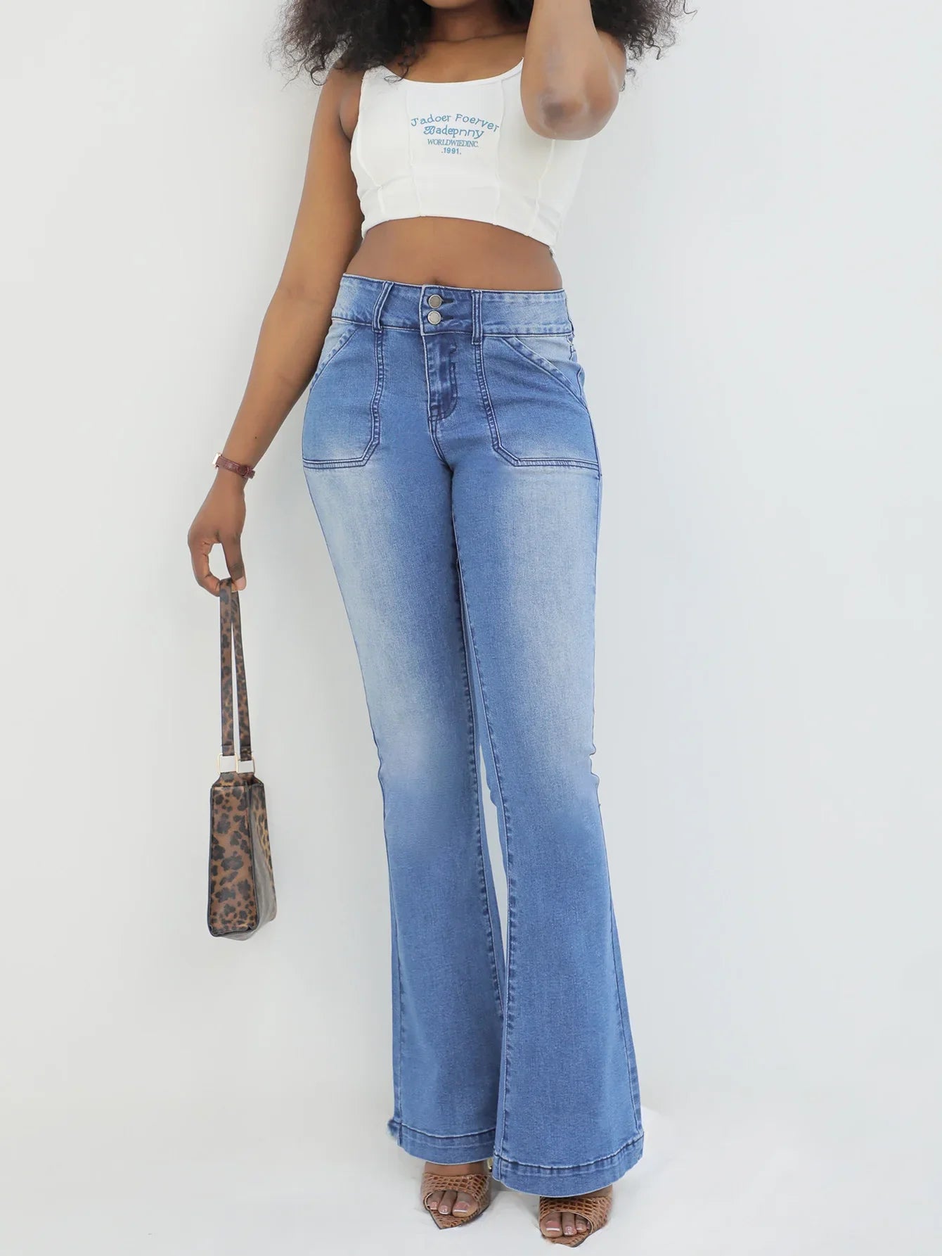 Women's Light Blue Flare Jeans Stretch Fabric - VibreMode