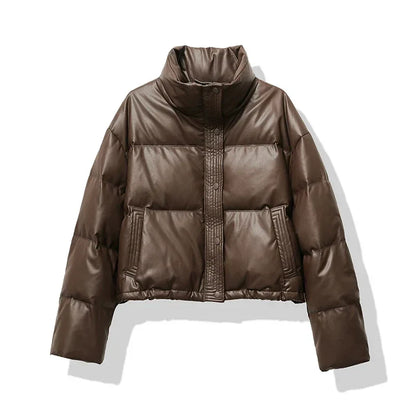 Women's Quilted Puffer Jacket Mock Neck Waterproof Black - VibreMode